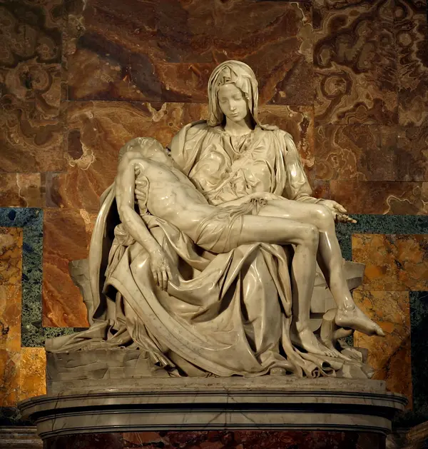 La Pietà par Michel-Ange, sculpture en marbre de Carrare, Basilique Saint-Pierre, Vatican